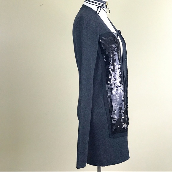 Simply Vera Wang Ribbed Cardigan Black Gray Sequin - Picture 7 of 8